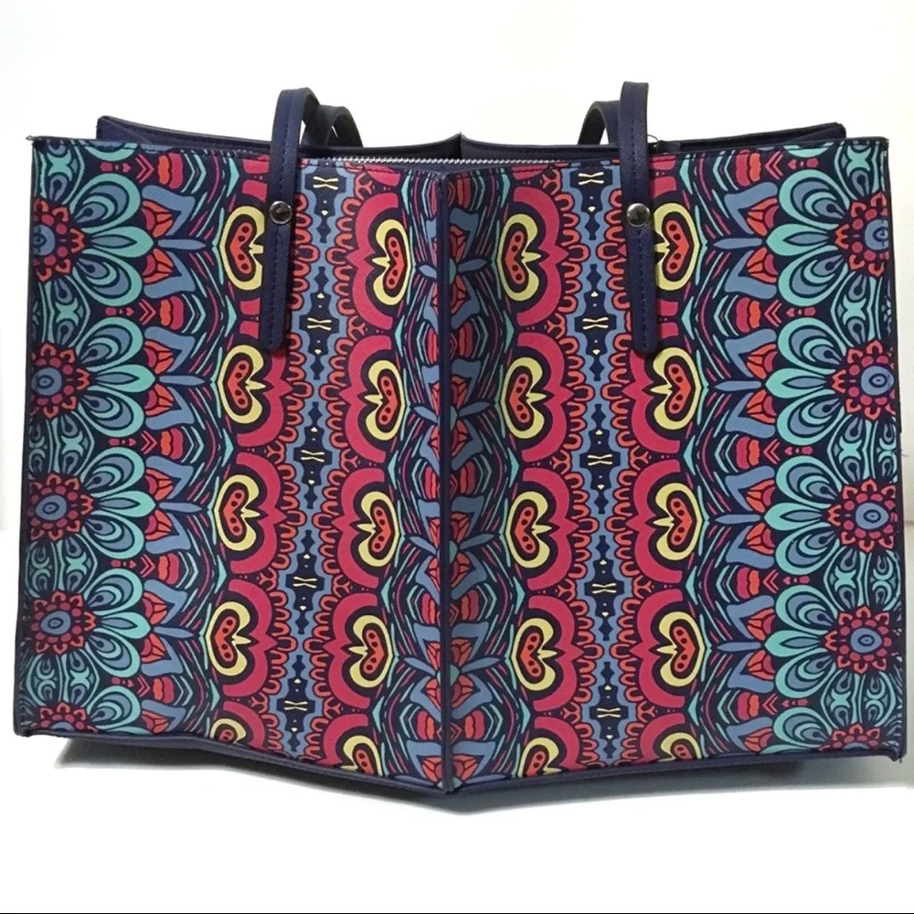 Nanette Lepore Tote NWT Tabetha Carry All Handbag Blue Multicolor Vegan Leather